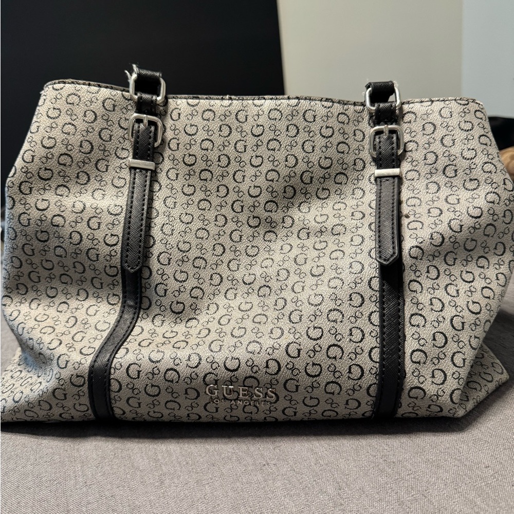 Guess Black and Gray Tote Bag with Geometric Pattern